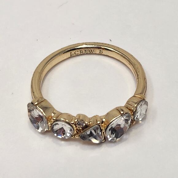 J Crew Gold Tone Clear Crystal Band Cocktail Ring Size 8 Stacking Geometric - Picture 4 of 6